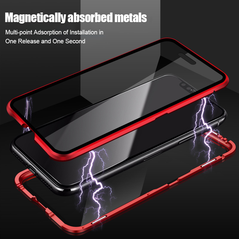 Magnetic Case 360 Full Body Protective Double Side Tempered Glass Magnetic Metal Case For Apple iPhone X XS XSMax XR  Front Back Glass 9H cases for  iPhone 6 7 8 Plus  Se 2020 metal bumper shell coque. 