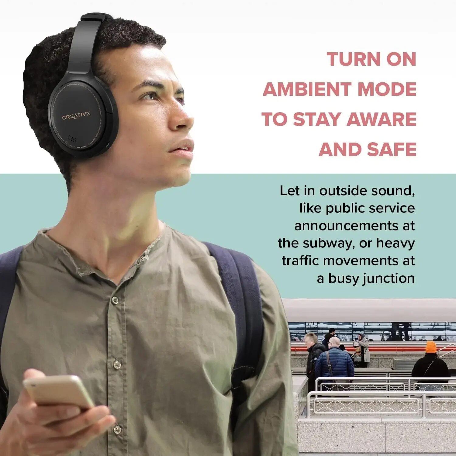 Creative Zen Hybrid Wireless Over-Ear Headphones with Hybrid Active Noise Cancellation Ambient Mode Built-in Mic Foldable. 