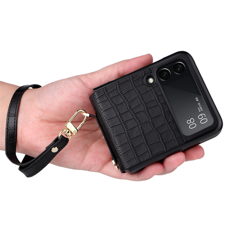 【Youyi】Lanz Suitable For Samsung Z Flip3 Mobile Phone Shell Siamese Bamboo Pattern With Hand Rope Protective Hard Shell Zflip3 5G Shell Luxury Easy Mobile Phone Case Cover Back Soft Side Anti-drop Edge. 