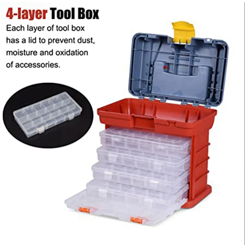 Multifunctional Storage Box Multipurpose Toolbox with 4 Layers and 72 Compartments Can Place Screws, Nuts and Wrenches Capacity Stool Carrying Handle. 