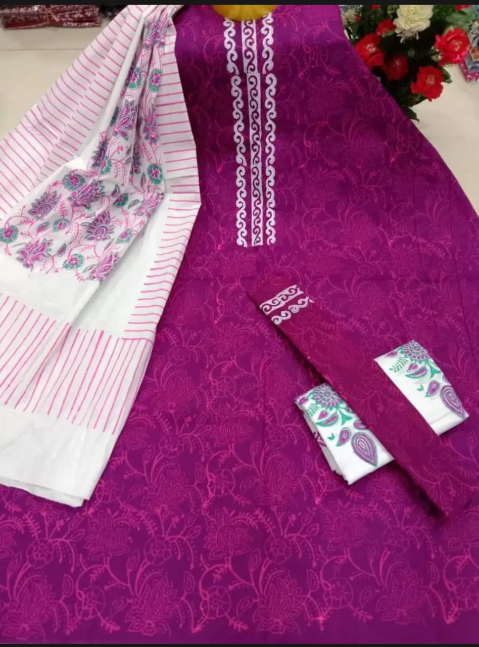 Unstitched Cotton Screen Printed Shalwar Kameez For Women3Piece Dress – Ethnic Elegance