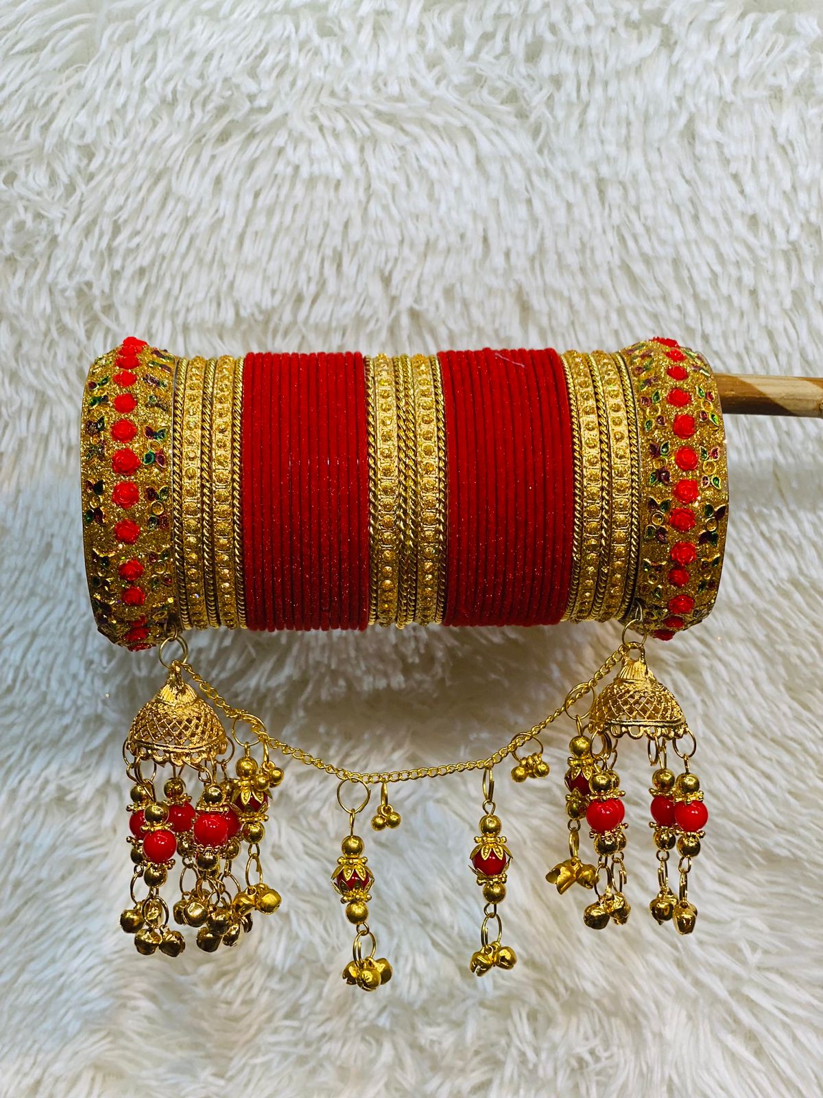 Red Bangles Wedding Churi Set LUCKY JEWELLERY Red CZ Stone-Studded Punjabi  Chura Bridal Wedding Bangle Set