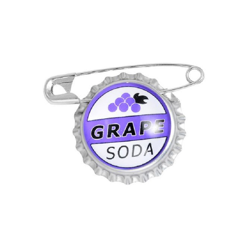 Exquisite fashion creative grape soda bottle cap pin jewelry alloy enamel brooch grape soda cap paint pin badge. 