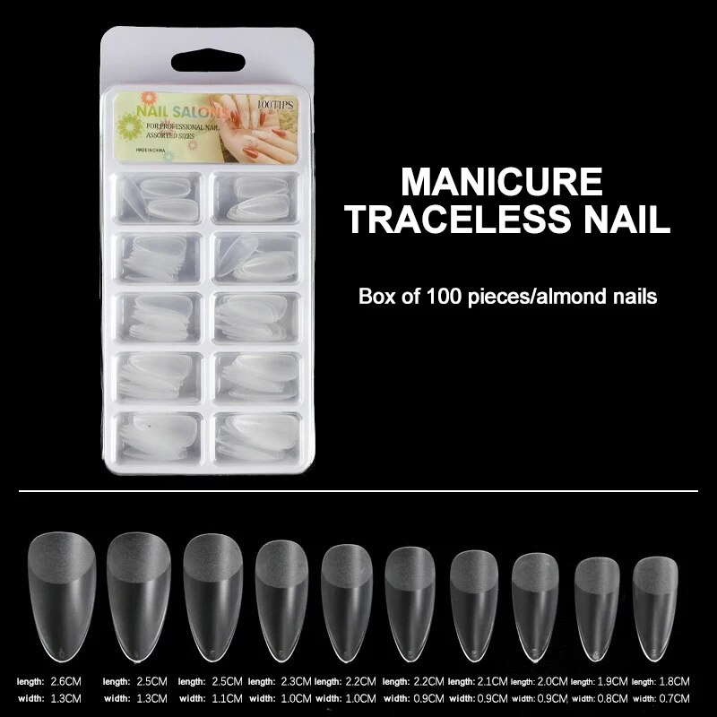 100pcs/Box Clear Seamless Acrylic Press on False Nails T-shaped Nails Water Drop Nails Tips for Extension Manicure Tools. 
