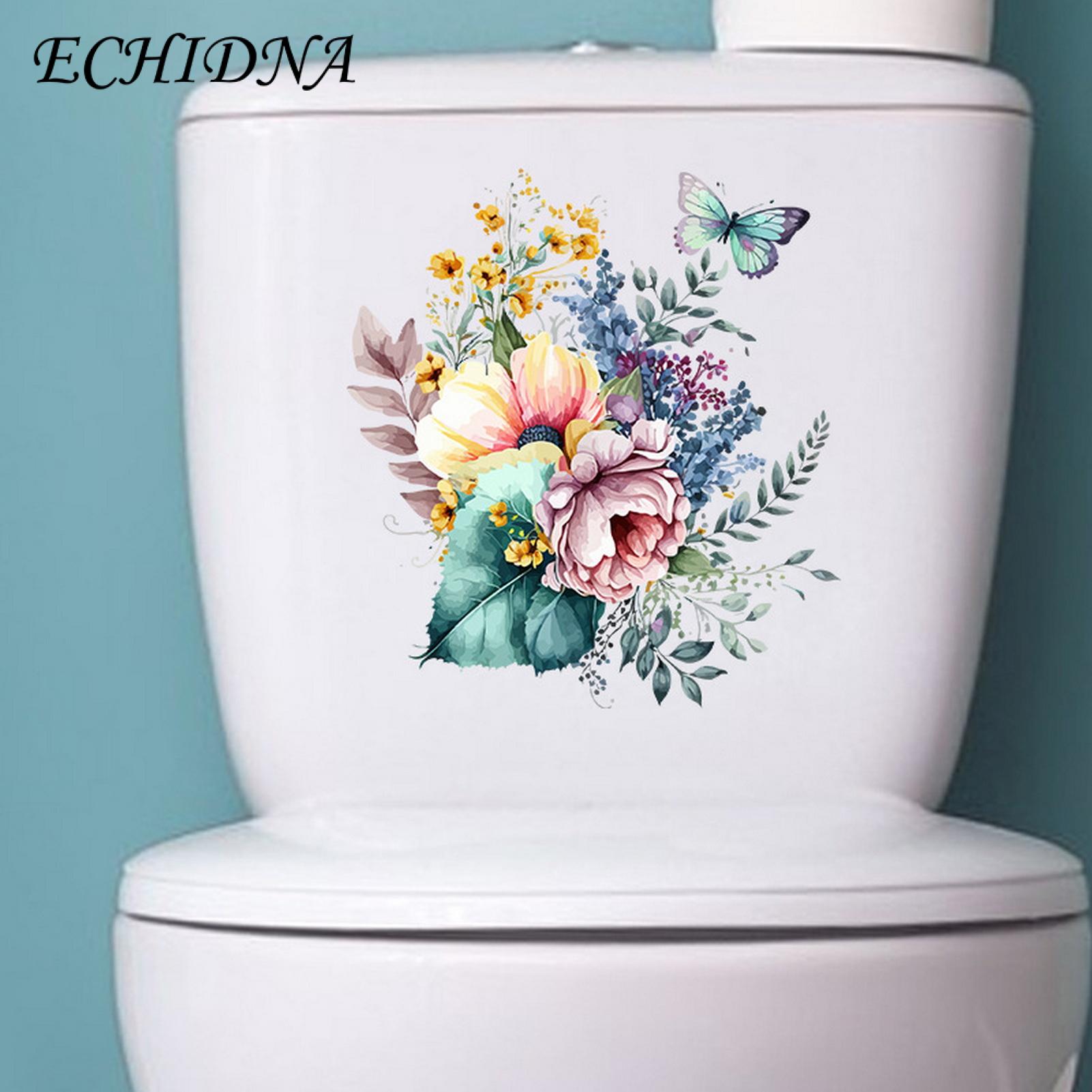 Bathroom Stickers Waterproof Butterfly Flower Wall Decal for Home Bathroom Vibrant Color Toilet Sticker. 