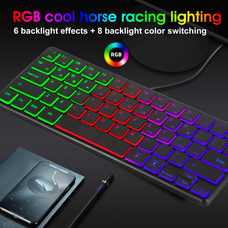 Wired keypad, mini tricolor illuminated gaming keyboard, computer notebook, office K64 keypad. 