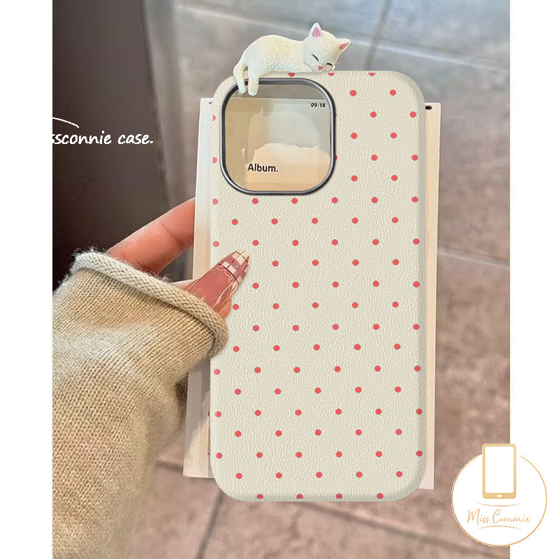 Creative Pink Dots Cat Case for Realme C63 C35 C65 C61 C53 C67 C51 C55 C15 Note 60 50 C20 C25 C31 C30 C21 C11 C17 C25Y C3 C21Y 11 12 5s 6i 7i 5i 5 Narzo 20 3D Doll Cute Cat Case. 