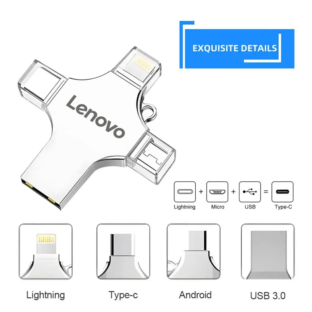 Lenovo OTG Pen Drive 2TB Pendrive Type C USB Flash Drives 4 In 1 Mobile Phone Memory Stick Usb Key 3.0 High Speed Usb Key Type C. 