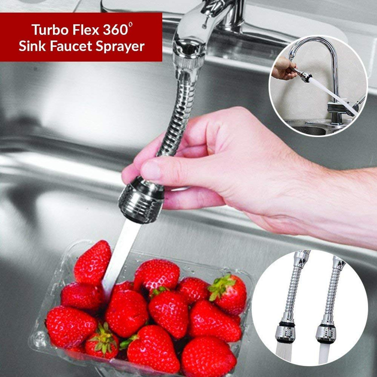 Turbo Flex 360 Flexible Double Swivel Faucet Spout Attachment Extender For Taps. 