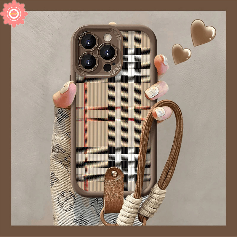 Retro Simple Luxury Grid Pattern Case for Redmi 13 10C 13C A1 12C 9C NFC 12 9 10A 9T 9A A2 Note 11 9 12 10 8 11s 10s Pro Max Poco M3 X5 Mi 12 11 Lite Lanyard Angel Eyes Soft Cover