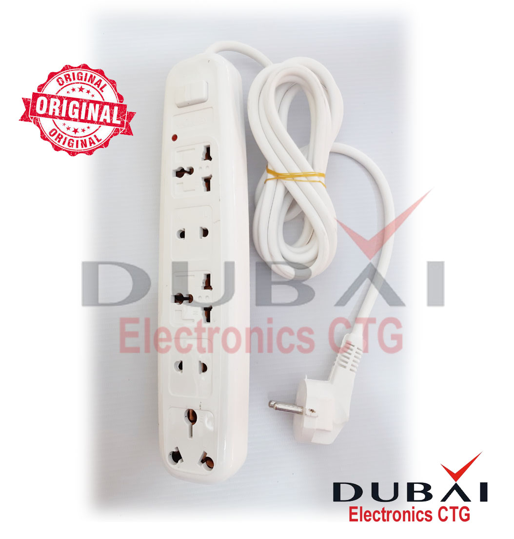 Click  Safe Multi Plug 2 Pin multiplug Socket 5 Port 9 Feet  Cable power extension cord.10A ,9 feet Cable . Click Multi plug Premium White Extension .. 
