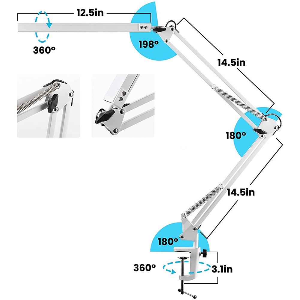 LED Desk Lamp with Clamp, 10W Swing Arm Desk Lamp, 3 Lighting Modes, Adjustable Table Lamp for Study, Drawing,Office. 