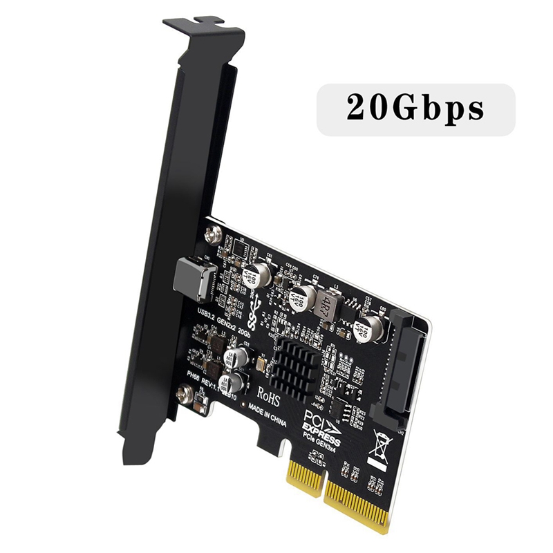 USB PCIE Card Type C PCI-Express 4X to USB 3.2 Gen 2X2 (20Gbps) ASM3242 Chipset for Windows 8/10/Linux. 