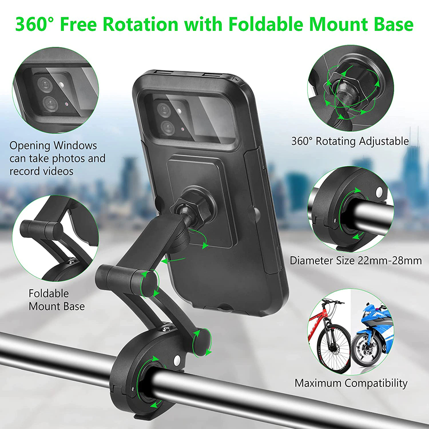 Universal Waterproof Bicycle Phone Holder Bike Motorcycle Handlebar Mobile Phone Stand Mount