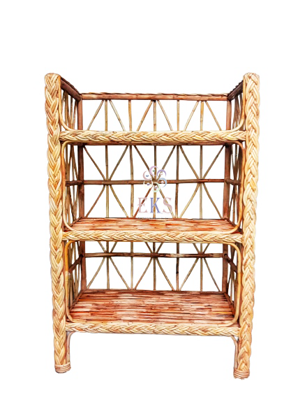 CANE Three Steps SHELF  RACK Medium Size - RATTAN 37'' Book Shelf Handicrafted For Home Decorated [ Cane And Crafted ] - Book Shelf. 