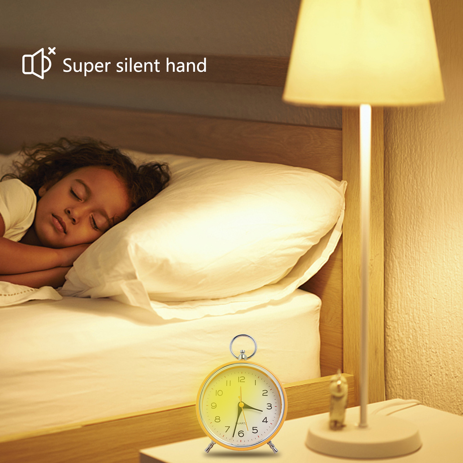 GC Student Snooze Alarm Clock Silent Non-ticking Battery Operated Bedside Table Alarm Clock With Metal Rings. 