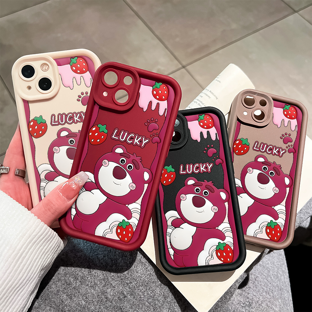 ZCSIBORUI for OPPO A18 A38 Back Cover Lotso Strawberry Pattern Soft Camera Protection Rubber Square Ladder Phone Case. 