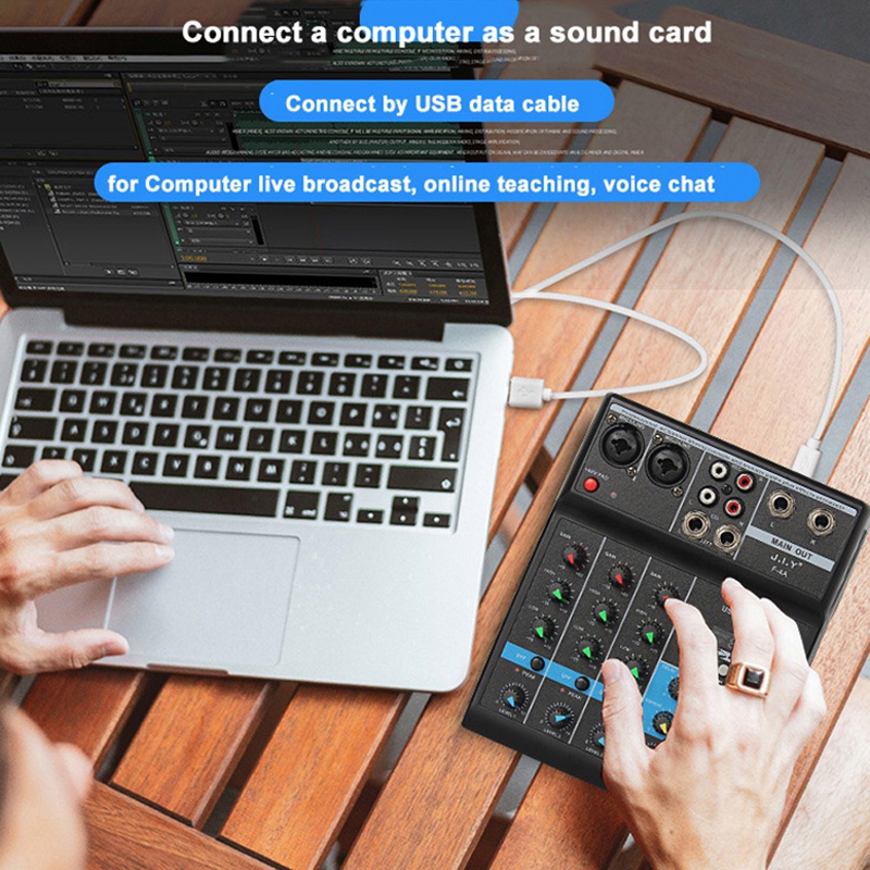 4 Channel Bluetooth Mixer Audio Mixing DJ Console with Reverb Effect. 