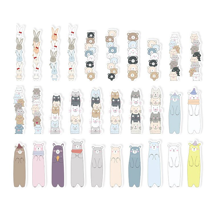 【VisioN Shop】Mr Paper 30pcs/box Animal Rabbit Kitty Polar Bear Irregular for Novelty Book Reading Page Paper Bookmarks. 