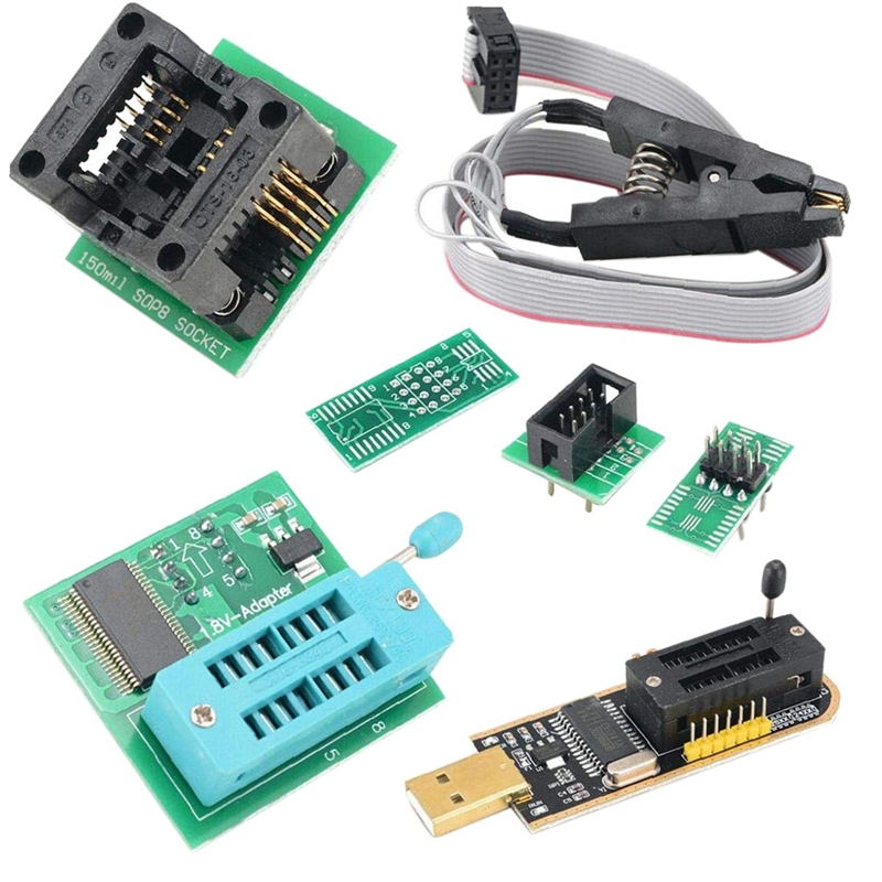 CH341A BIOS USB Programmer SOP8 DIP8 1.8V Conversion Socket 8-Pin Test Clip Set for IPhone or Motherboard. 