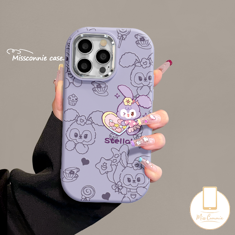 MissConnie Cartoon Disney Lovely LinaBell Phone Case Compatible for IPhone 7Plus 11 12 14 15 13 Pro Max 7 8 Plus XR X XS Max Luxury Electroplate Plating Metal Lens Soft Cover