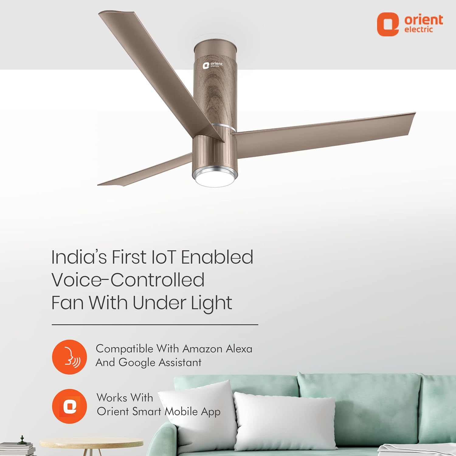 Orient Aeroslim BLDC Motor 48" Smart Inverter Ceiling Fan with IOT, Remote & Under Light (Brown). 