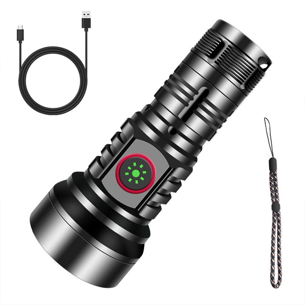 GC LED Extremely Bright Torch, 50000 Lumens Flashlight, Type-C Rechargeable Zoom Torch, IP65 Waterproof Flashlight With 4 Light Modes For Camping Hiking. 