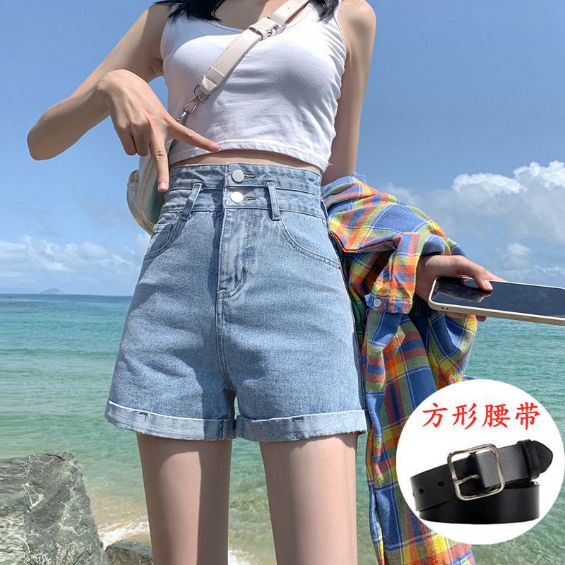A-line pants shorts black super high waist denim shorts women's summer new loose retro rolled word shorts ins