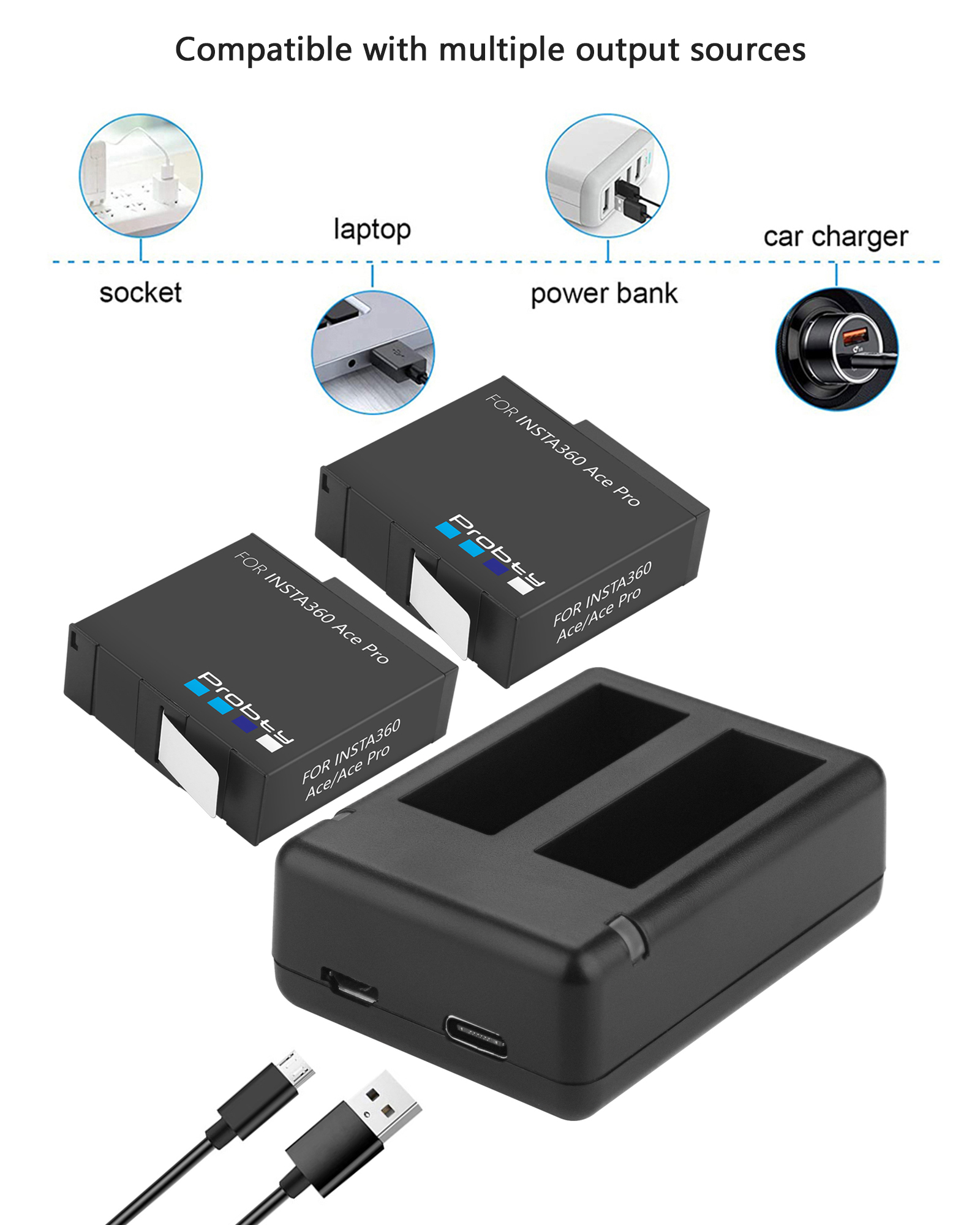 2200mAh For Insta360 Ace pro Replaceable Battery+LED Dual Charger For Insta360 Ace Pro Ace Batteries Action Camera Accessories. 
