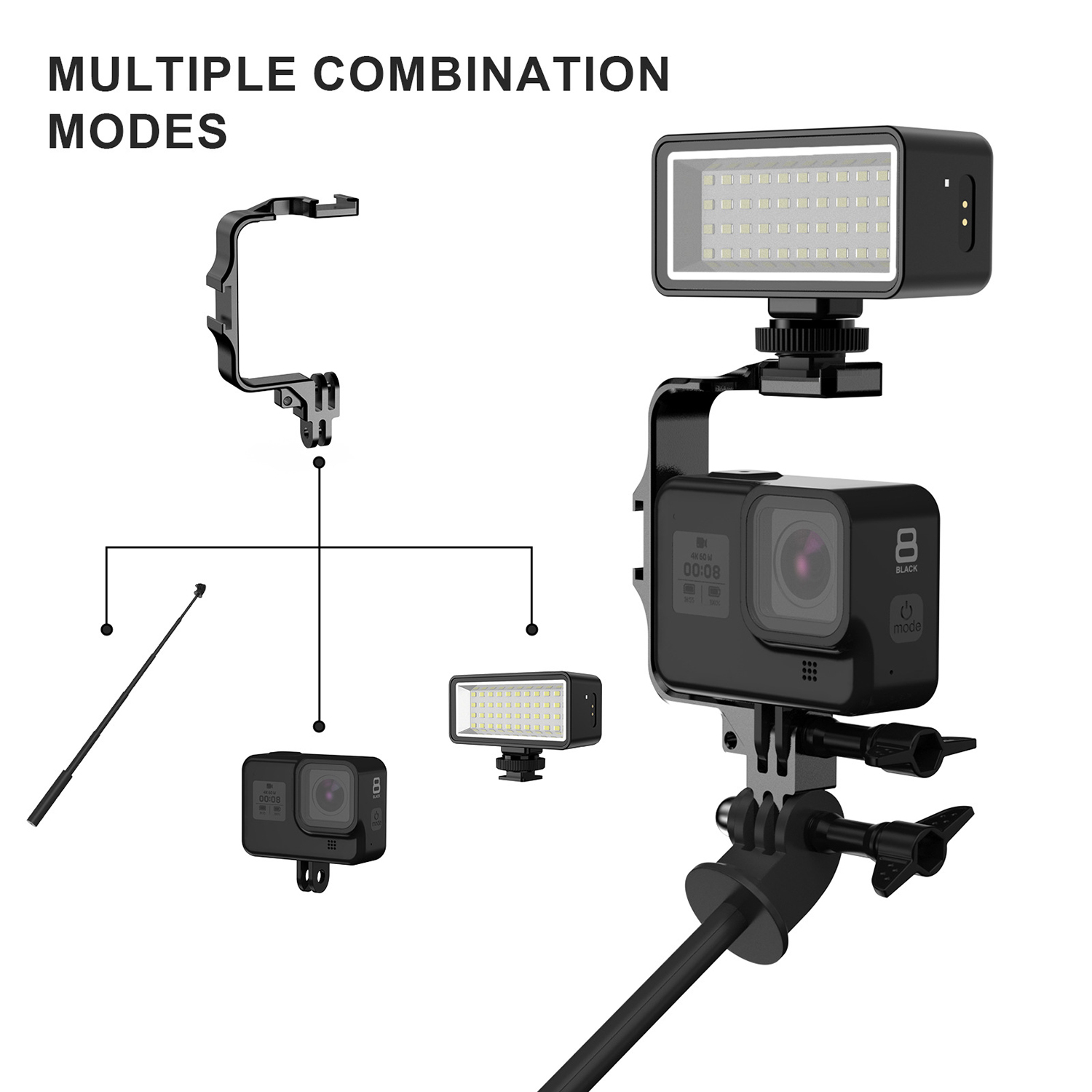 Camera Fill Light Diving Light Metal Frame with Cold Shoe Mount for GoPro Hero 11 10 9 8 7 Dji Action 3 Camera Mount. 