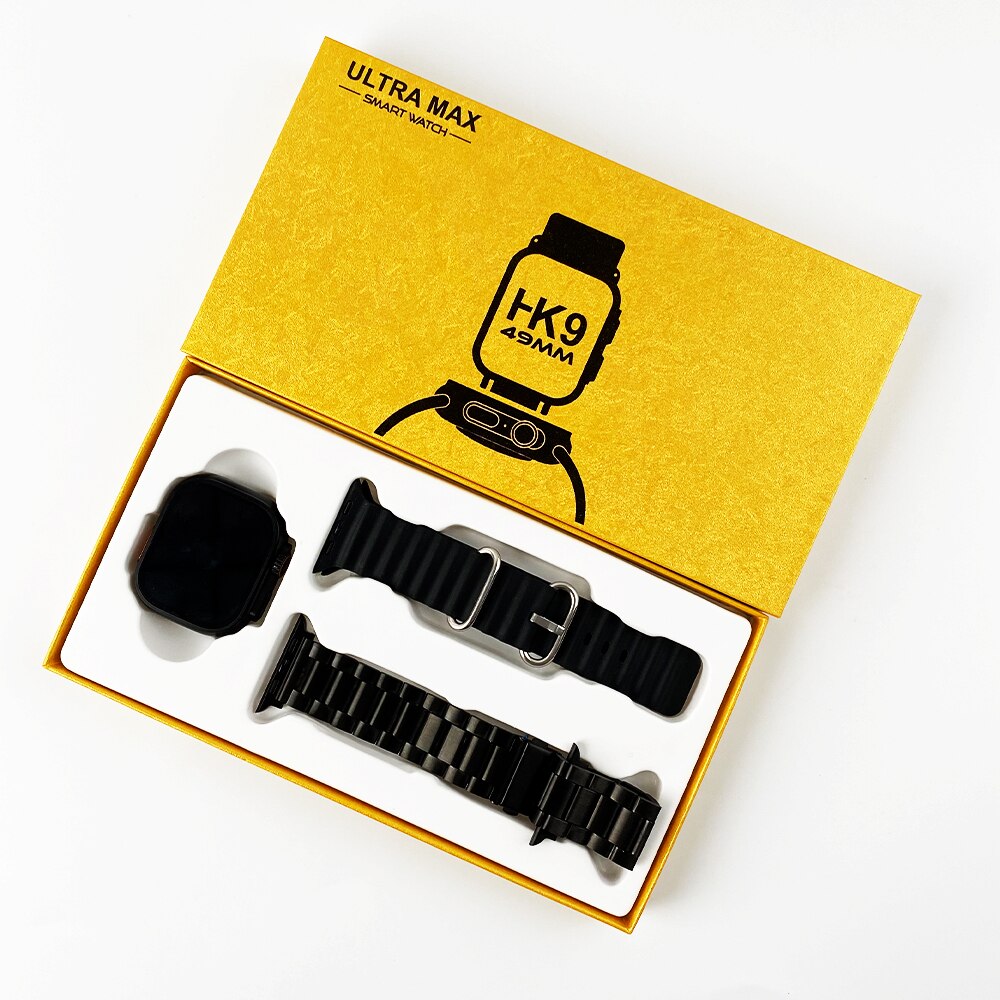 New HK9 Ultra Max Gold Smart Watch Bluetooth Call Men Smartwatch Ultra Series 9 Watch Ultra Wireless Charge For Ios Android. 