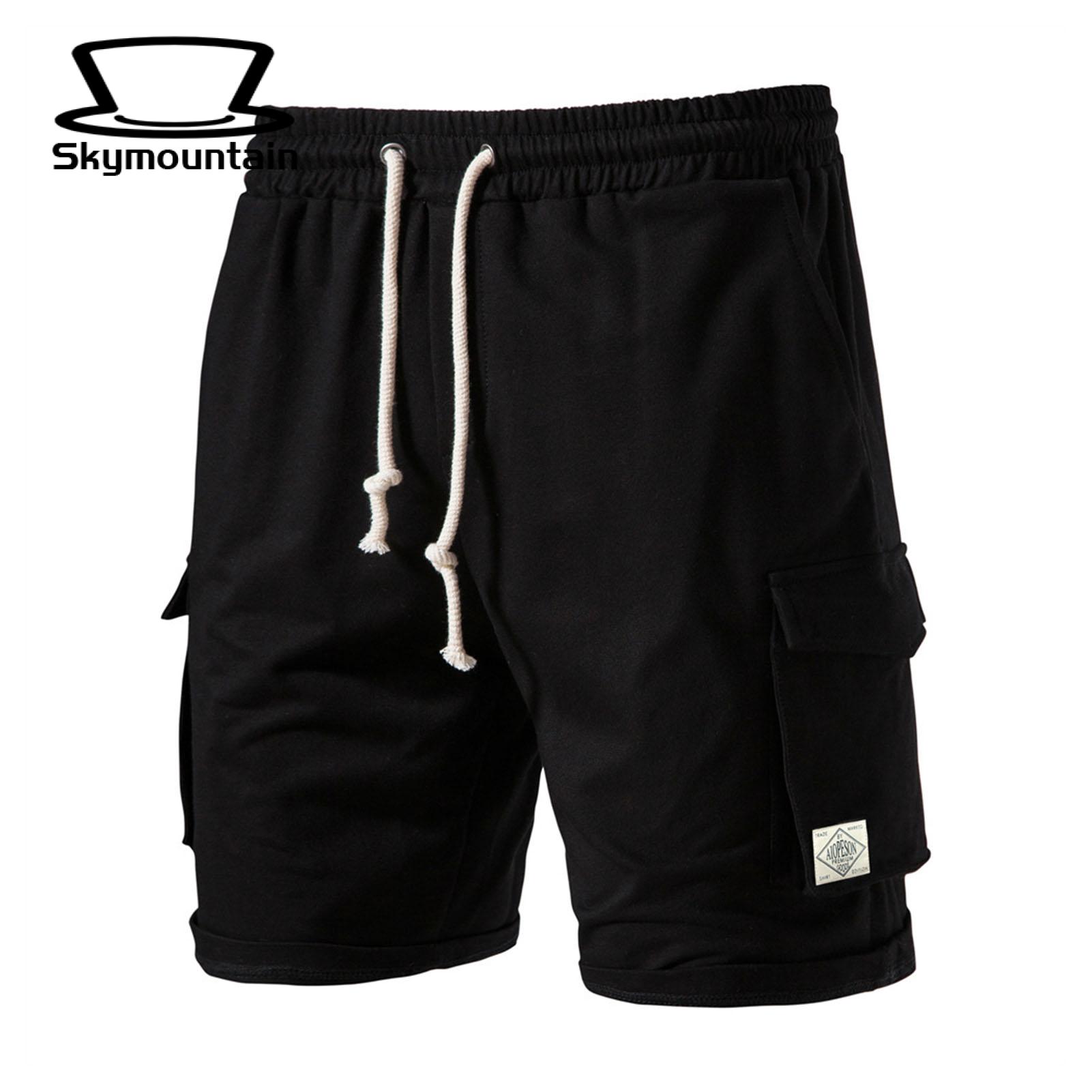 Men Elastic Waist Shorts Men's Summer Casual Shorts with Elastic Waistband Multiple Pockets Comfortable Wide Leg Sport Shorts for Active Lifestyle Solid Color Activewear for Men Casual Elastic for Men