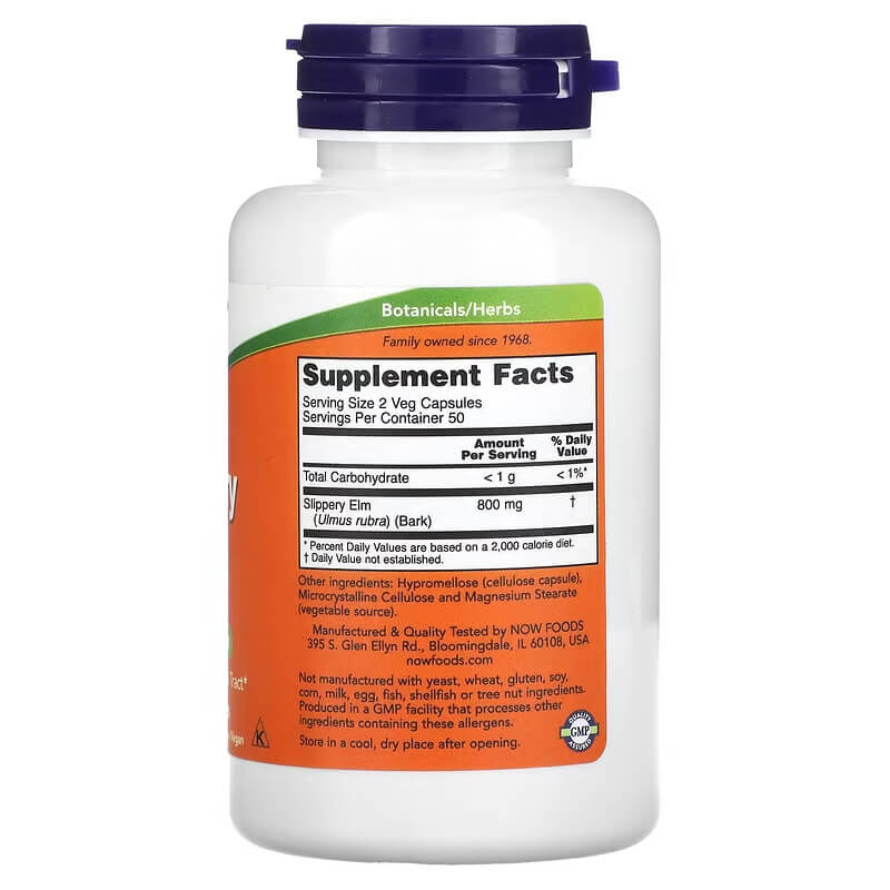 NOW Slippery Elm 400 mg helps Coat and Sooth GI Tract   100 VegCaps. 