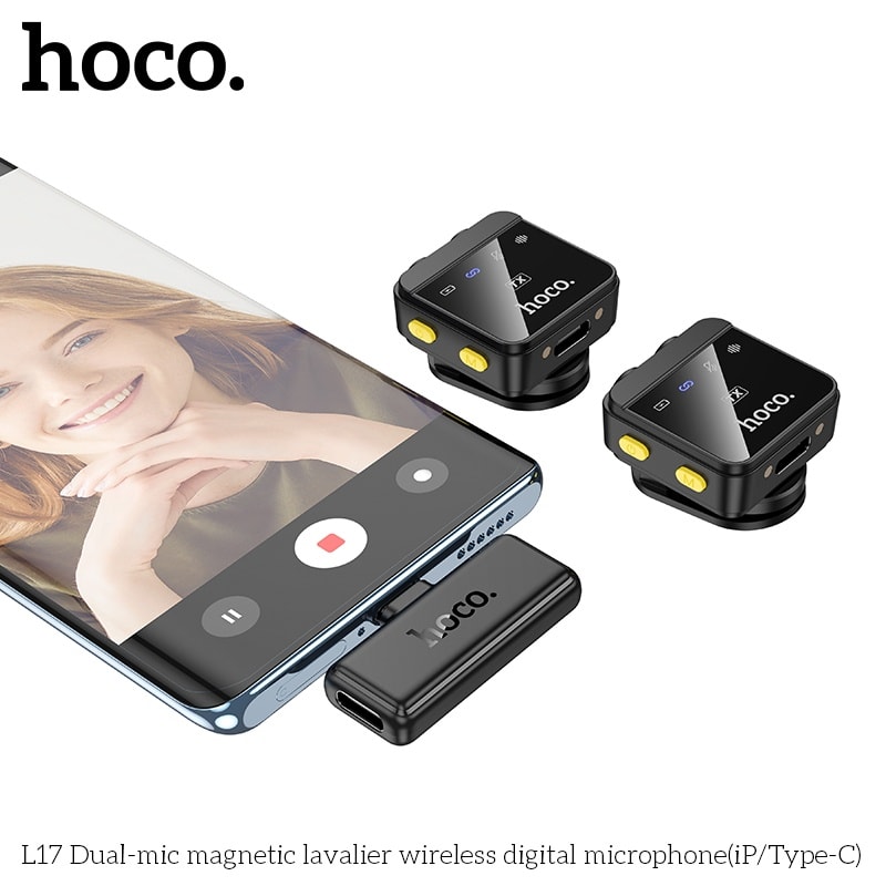 Hoco L17 wireless digital microphone dual magnetic lapel microphone (iP/Type-C). 