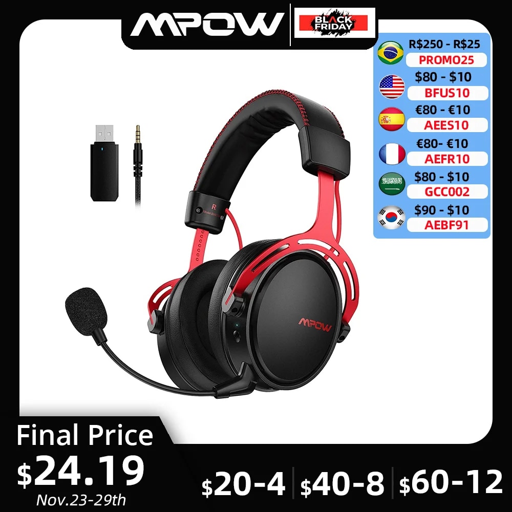 Mpow Air 2.4G Wireless Gaming Headset for PS5/PS4/PC Computer Headphone with Noise Cancelling Mic USB Transmitter for PC Gamer