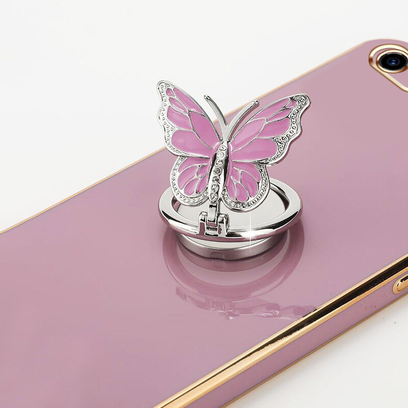 AnDyH Butterfly Ring Holder Phone Case Vivo Y81 Y83 Y81i Y71 Y71i Y79 V7 Plus Y75 V5 Lite Vivo 1724 1801 1812 1808 1803 1609 Rotating Belt Drill Silicone Soft Shell Anti Drop. 