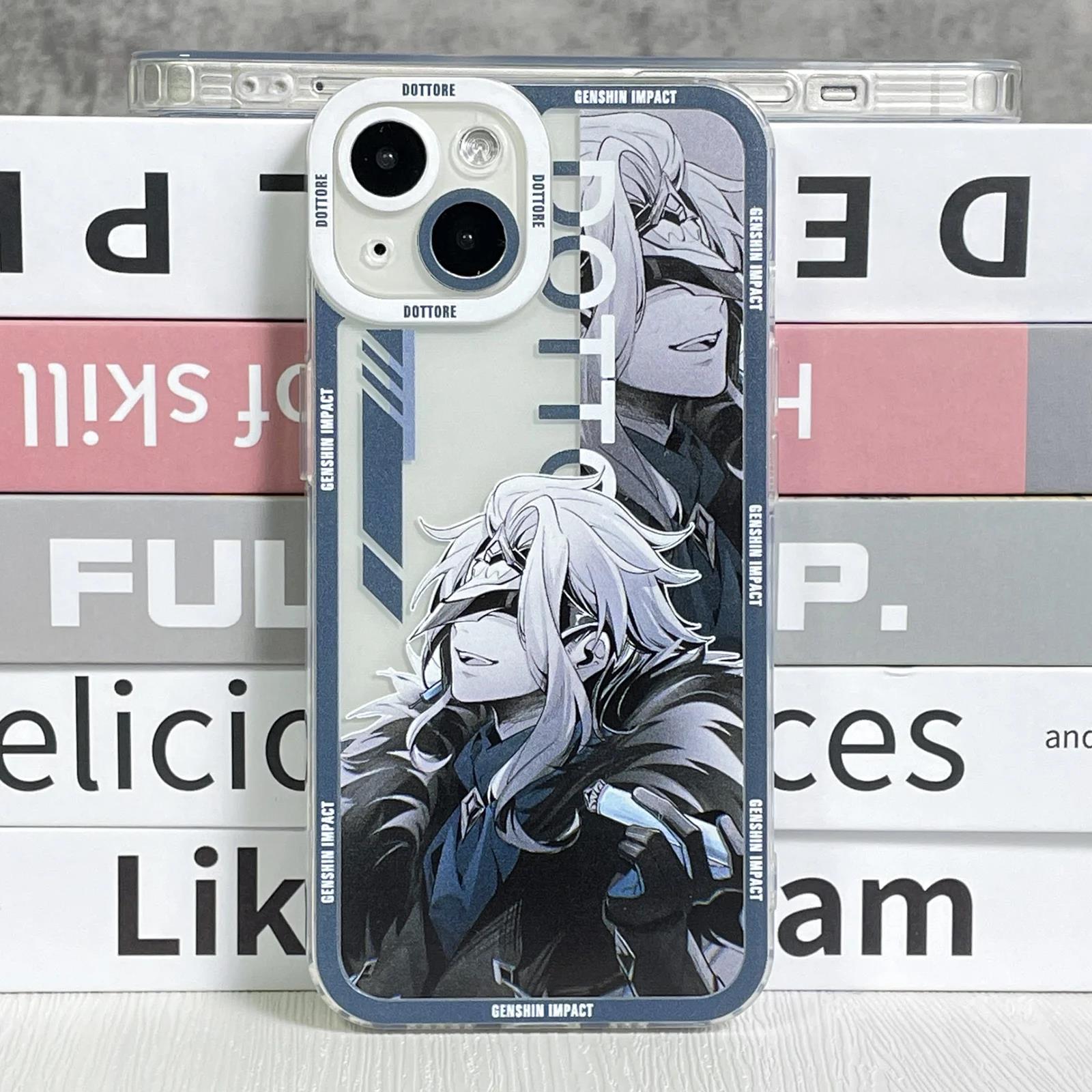 Genshin Impact Arlecchino Phone Case For iPhone 15 14 13 12 11 Pro Max Plus XR Mini SE XS XR 7 8 Soft Transparent Cover Dottore. 
