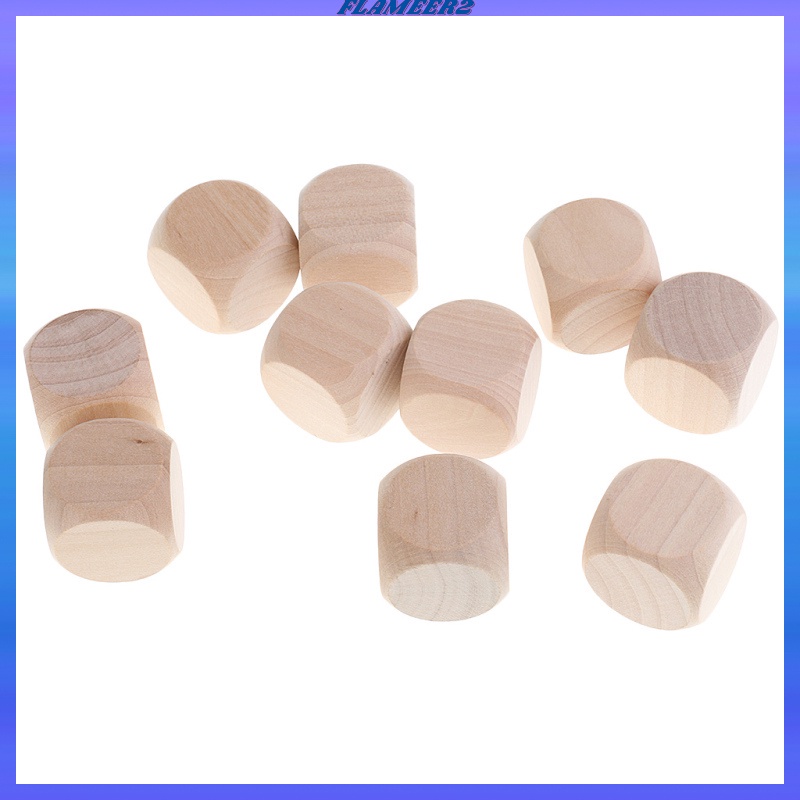 【FLAMEER2】 10PCS Wooden Blank Blocks Dice Six Sided Dice Teaching for Kid DIY Craft 3cm. 