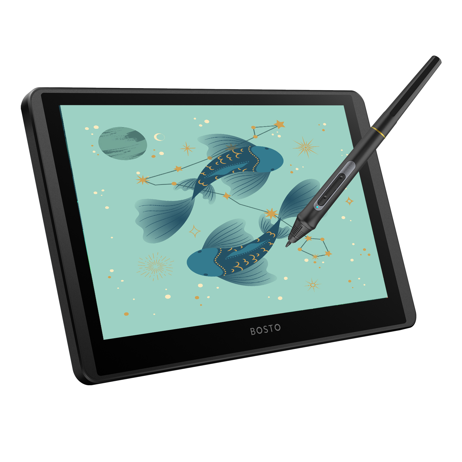 BOSTO 12HD-A H-IPS LCD Graphics Drawing Tablet Monitor 11.6 Inch Size 1366x768 Display 8192 Pressure Level Passive Technology with Tilt Function Support Windows MacOS USB-Powered Low Consumption Drawing Tablet with Interactive Stylus Pen. 