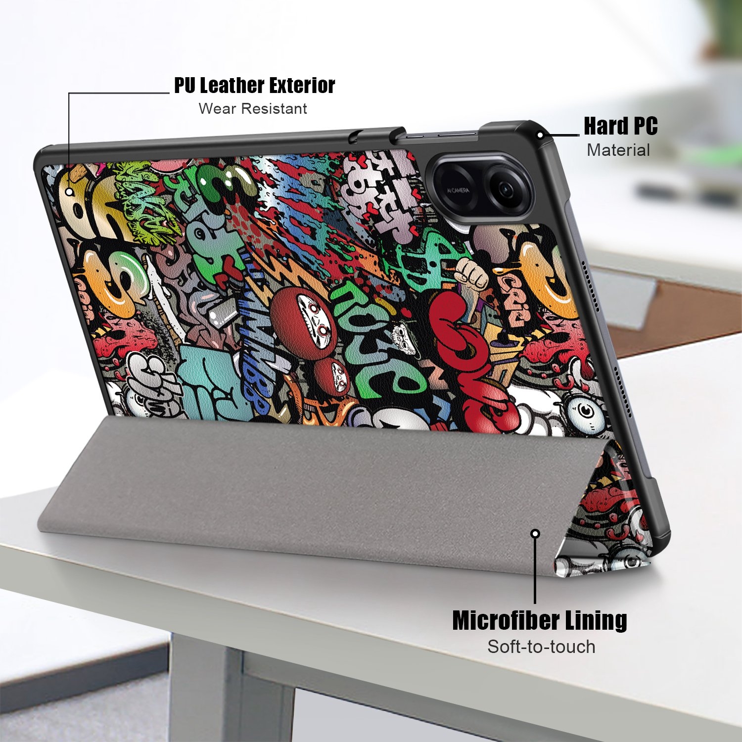 （COD Available)Coloured Drawing 3-Fold Holder Leather Case For Honor Pad X9 / X8 Pro 11.5. 