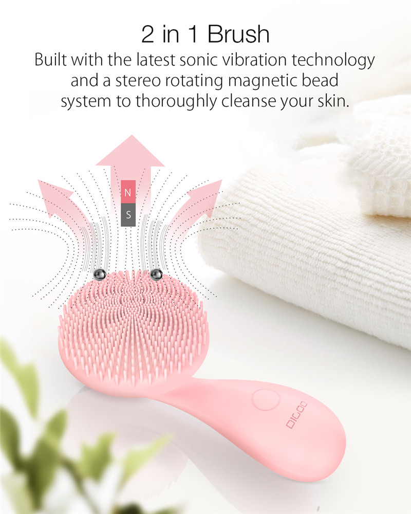 DIGOO SJ01 Silicone Ultrasonic Facial Cleansing Brush Face Body Cleanser 4 Function Modes with Rotating Magnetic Beads Skin Rejuvenation Deep Cleaning. 
