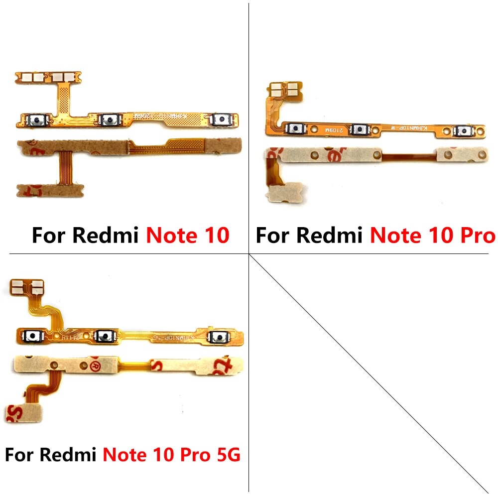50Pcs，Original Power on/off Volume Key Button Flex Cable Ribbon For Xiaomi Redmi Note 10 12 Pro 5G Note 11 Pro Plus11s 11T 11E. 