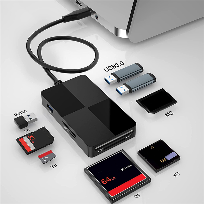 8-In-1 USB C Hub USB 3.0 Multi Card Reader CF/SD/TF/XD/MS Memory Card Adapter, for Micro-SD Micro-SDXC SDHC PC Laptop. 