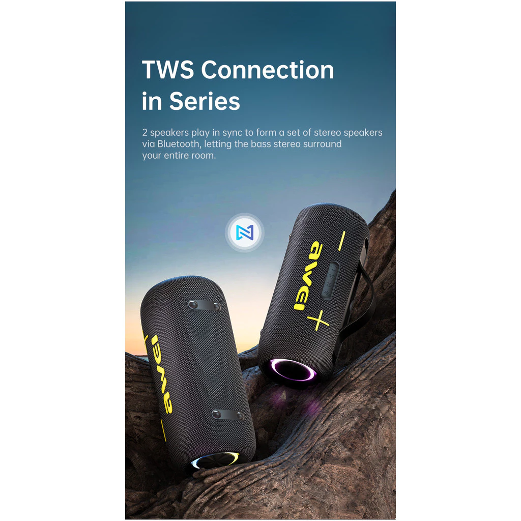 Awei KA10 Wireless Bluetooth Speaker RGB Outdoor Speaker Bass 60W BT 5.3 Portable Speaker. 