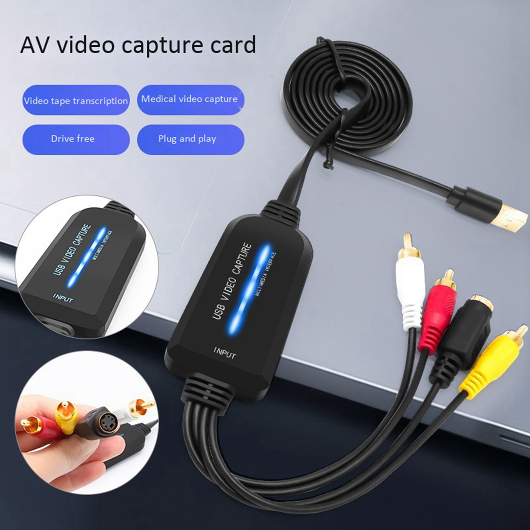 5X USB 2.0 Video Capture Card Single Channel USB Capture Card AV Capture Device Drive-Free Digital Converter. 