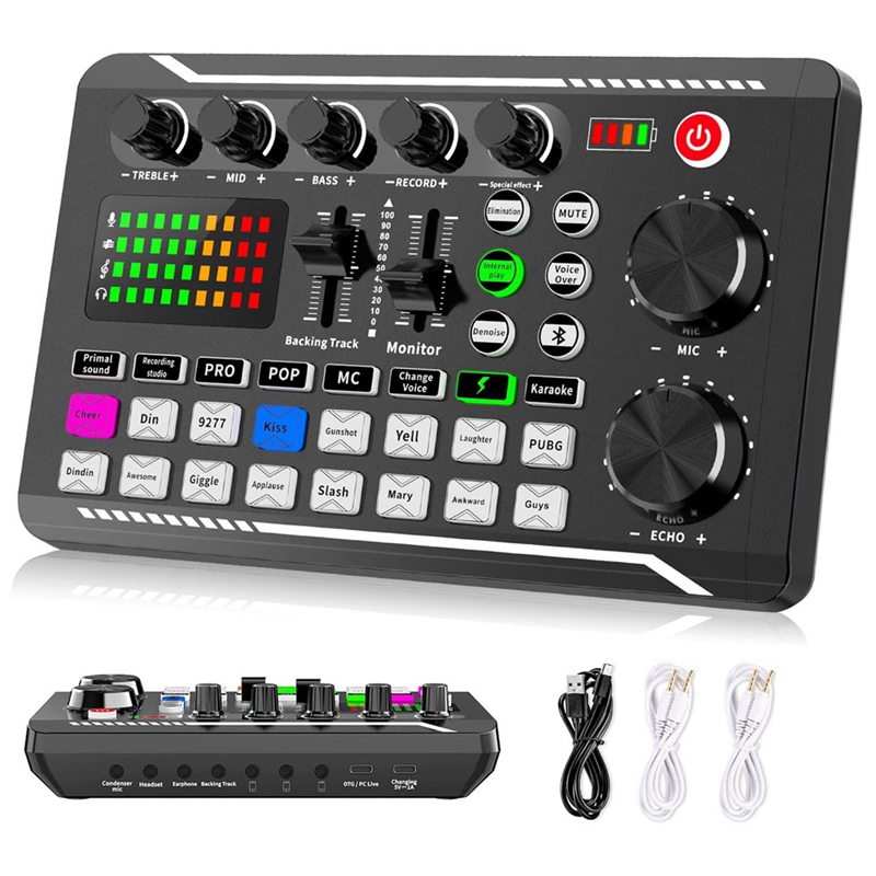 F998 Live Sound Card Audio Mixer Podcast, for Sound Effects Board. 