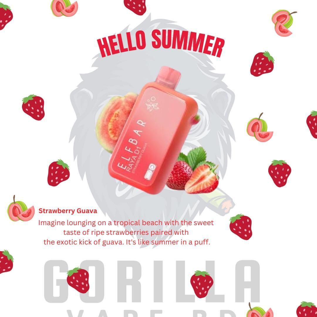 Elfbar Raya D1 13k Puff Strawberry Guava. 