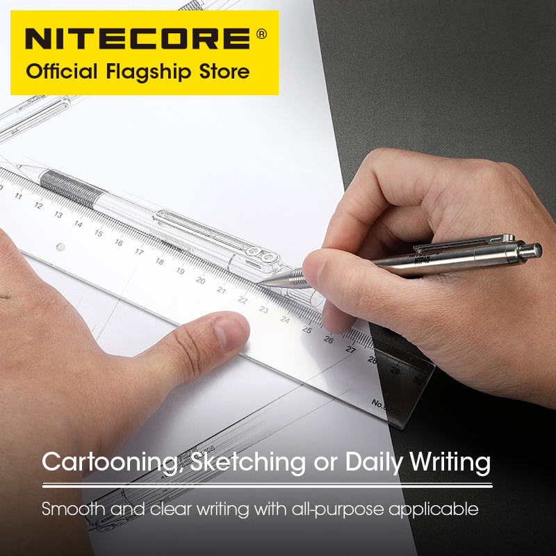 NITECORE NTP40 CNC Titanium Alloy Mechanical Pencil Cartooning Sketching Writing Drawing EDC 0.5mm Refill Pencil. 