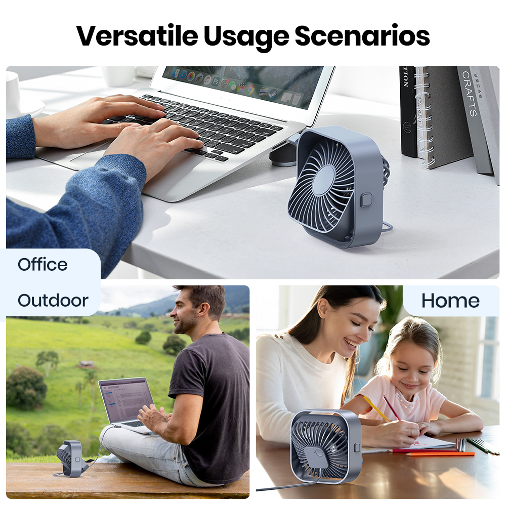 TOPK Mini Portable Fan USB Desk Fan Table Strong Airflow Quiet Operation 3 Speed Wind 360°Rotatable Standing fans for room Home. 