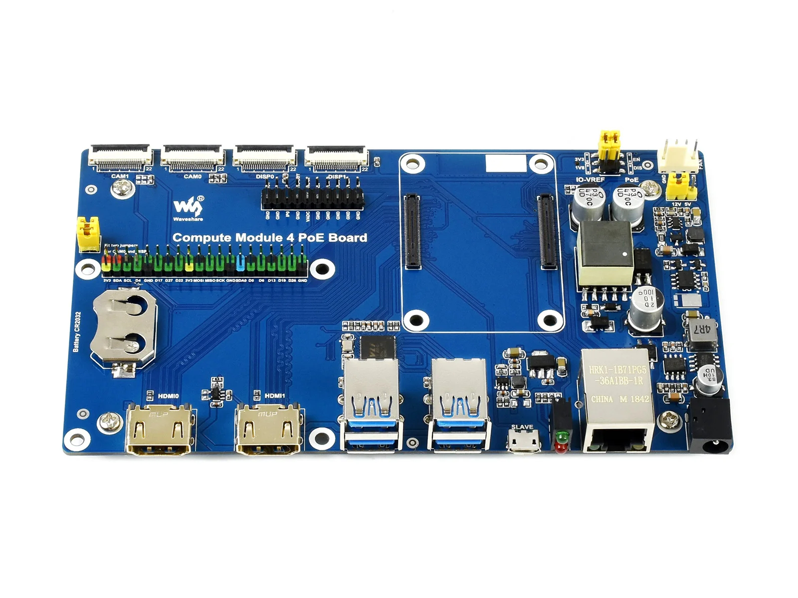 Waveshare Raspberry Pi Compute Module 4 IO Board With PoE Feature, For All Variants Of CM4, Gigabit Ethernet RJ45 with PoE. 